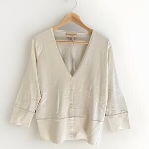 New Monterey Bay White 70% Silk Blend Cardigan V Neck Women's Size XL
